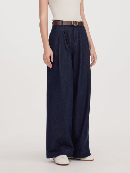 100% Cotton Denim Wide Leg Women Jeans With GO Letter Belt