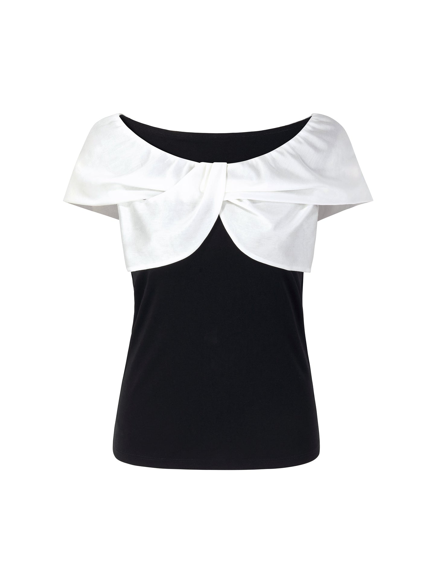 Tencel Blend Patchwork Bow Neck Women Knit Top
