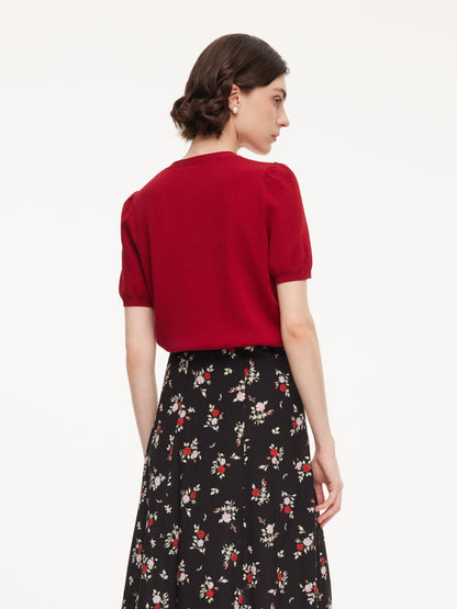 Tencel Blend Floral Embroidered Women Knit Top