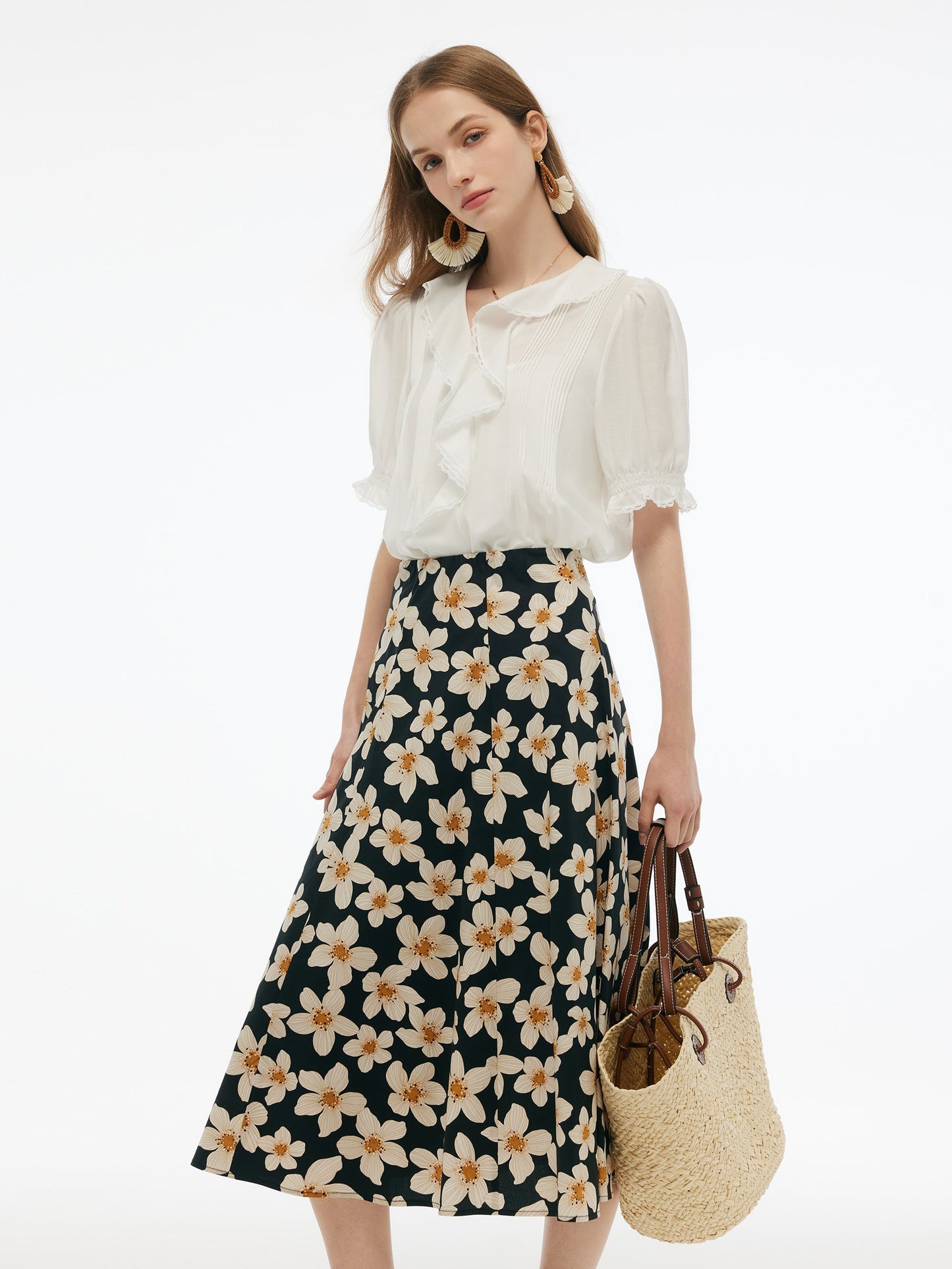 Cotton Stretch Floral Print Women Skirt