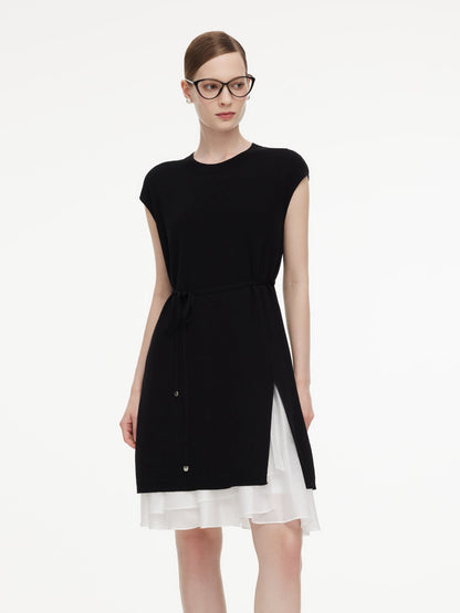 Tencel Blend Knit Two-Piece Dress Set With Slip Inner & Belt