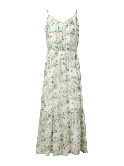 10MM Mulberry Silk Floral Print Women Strap Maxi Dress