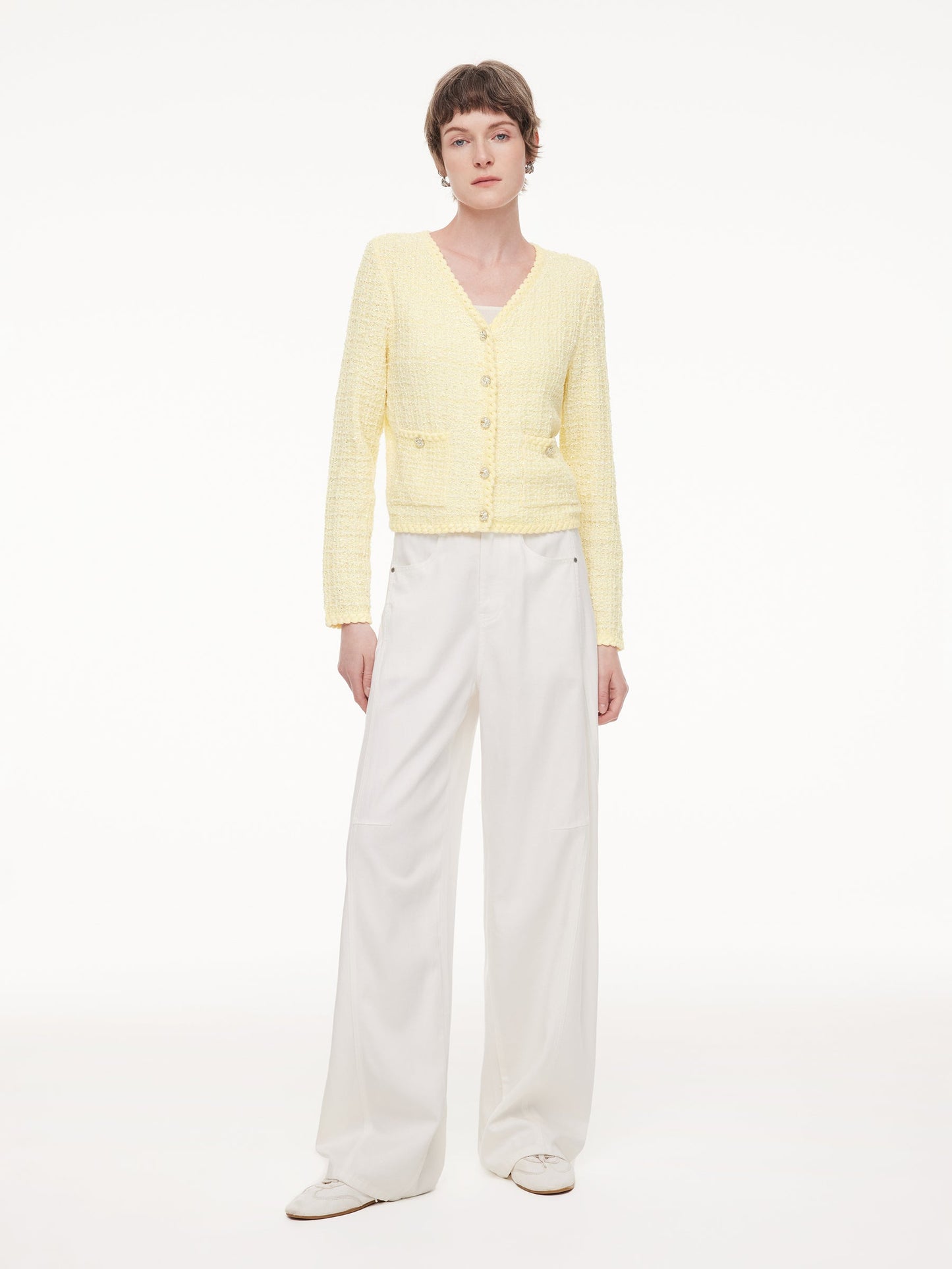 V-Neck Single-Breasted Women Textured Cardigan