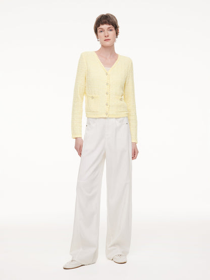 V-Neck Single-Breasted Women Textured Cardigan