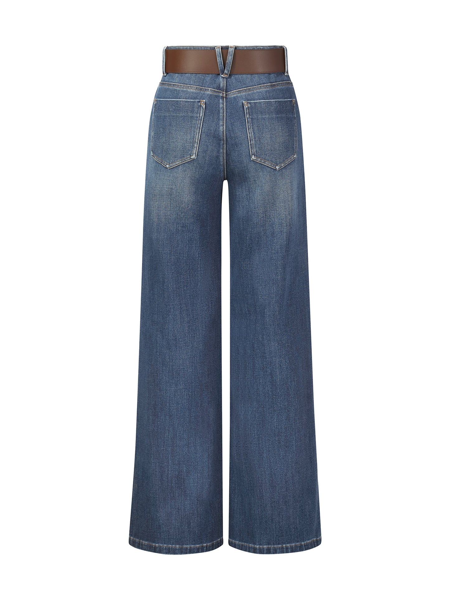 Lyocell Blend Denim Women Flared Palazzo Jeans With Belt