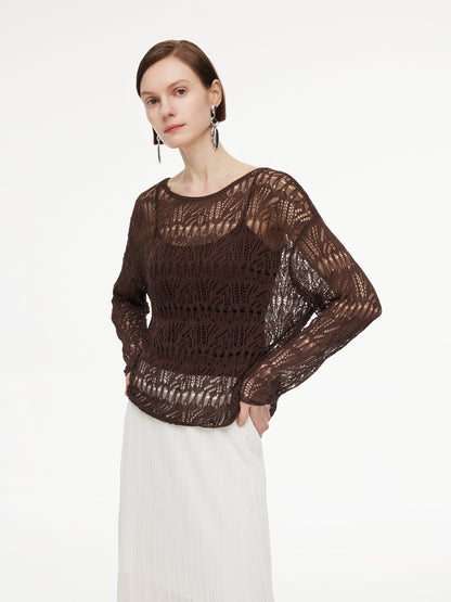 Cotton Blend Open-Knit Top And Camisole Two-Piece Set