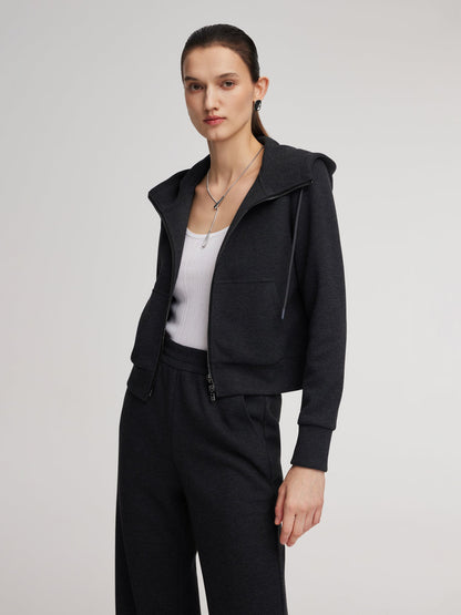 Drawstring Hooded Zip-Up Jacket And Pants Two-Piece Set