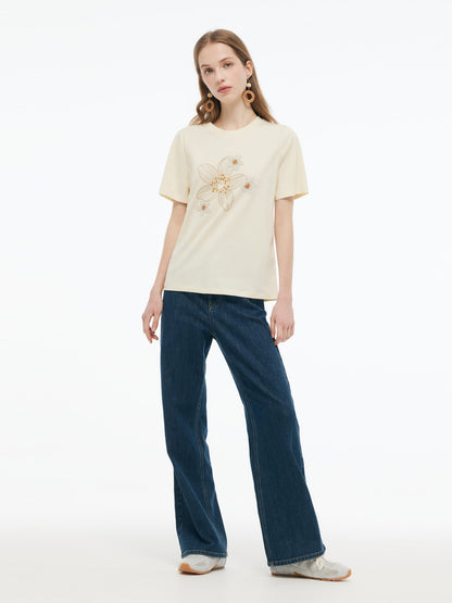 Flower Print Women Knit T-Shirt