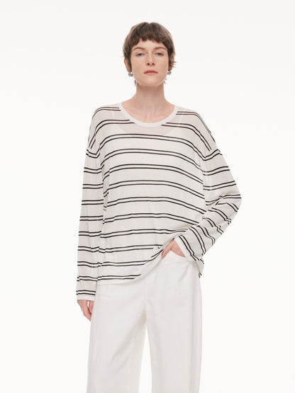 Lyocell Mulberry Silk Blend Stripe Women Knit Top