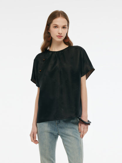 19MM Xiang Yun Silk Jade Bead Button Women T-Shirt