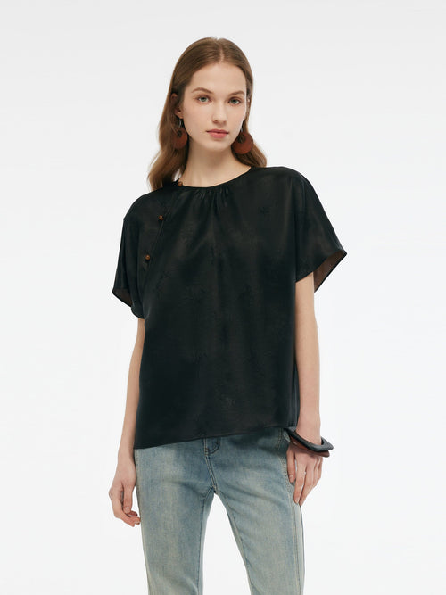19MM Xiang Yun Silk Jade Bead Button Women T-Shirt