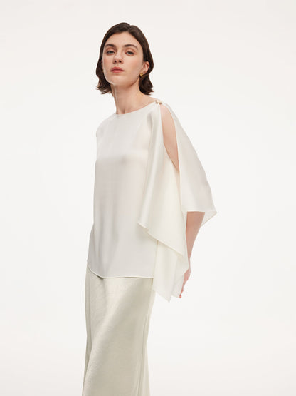 22MM Mulberry Silk Women Asymmetric Draped Blouse