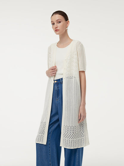 V-Neck Women Long Open-Knit Cardigan