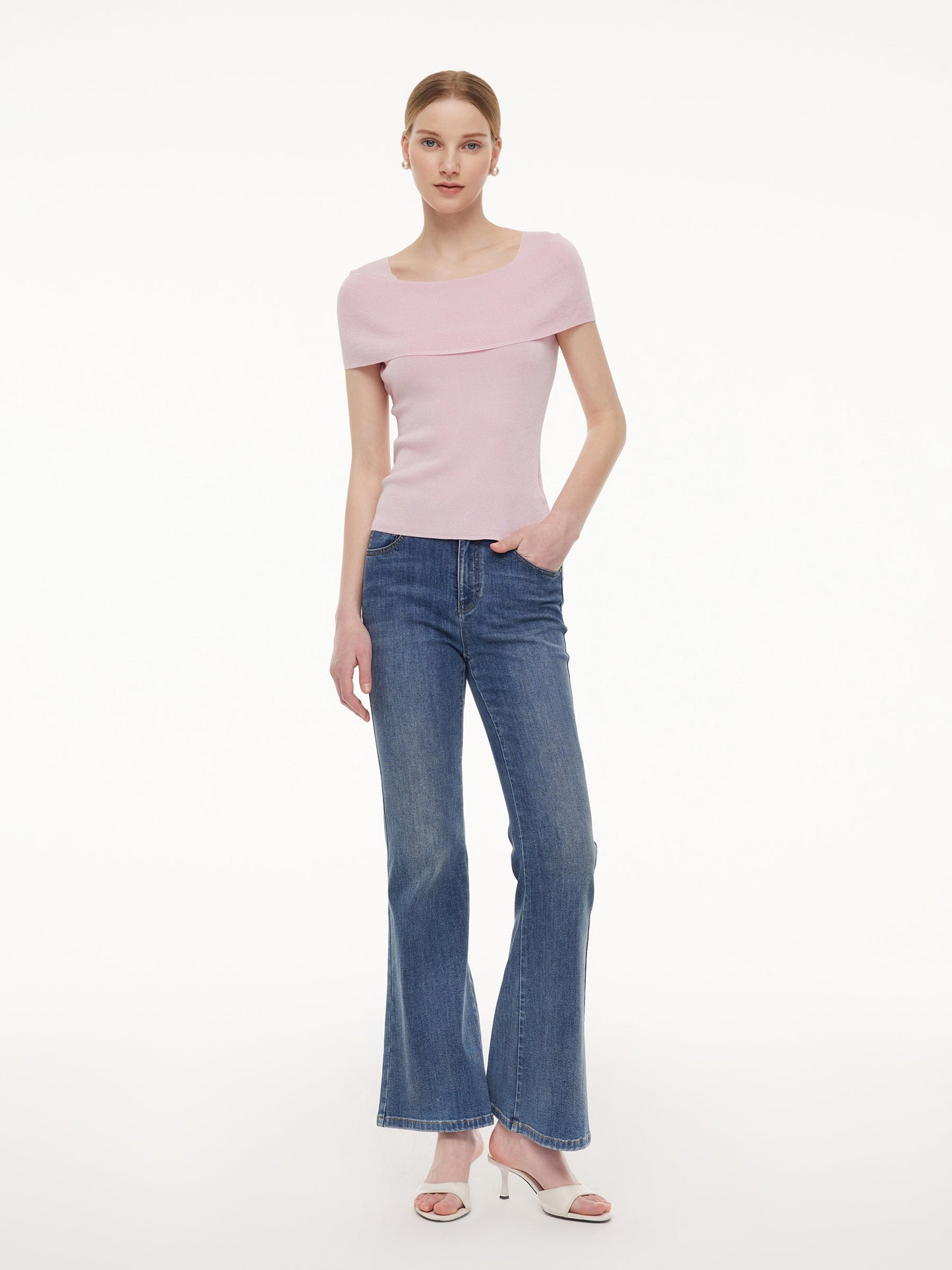 Lyocell Blend Off Shoulder Women Knit Top With Detachable Magnetic Flower
