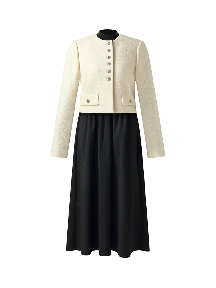 Wool Crop Jacket And Midi Dress Two-Piece Set