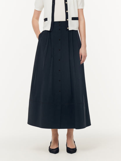 A Line Elastic Waist Pleat Women Maxi Skirt
