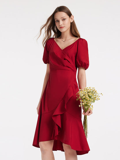 V-Neck Ruffle Cotton Midi Dress