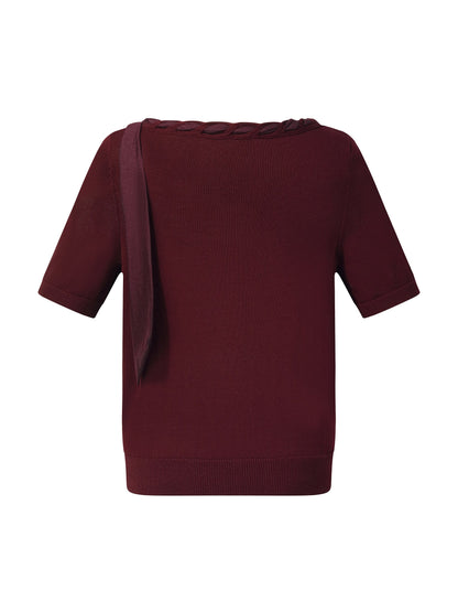 [Preview] Lyocell Blend Ribbon Neck Women Knit Top