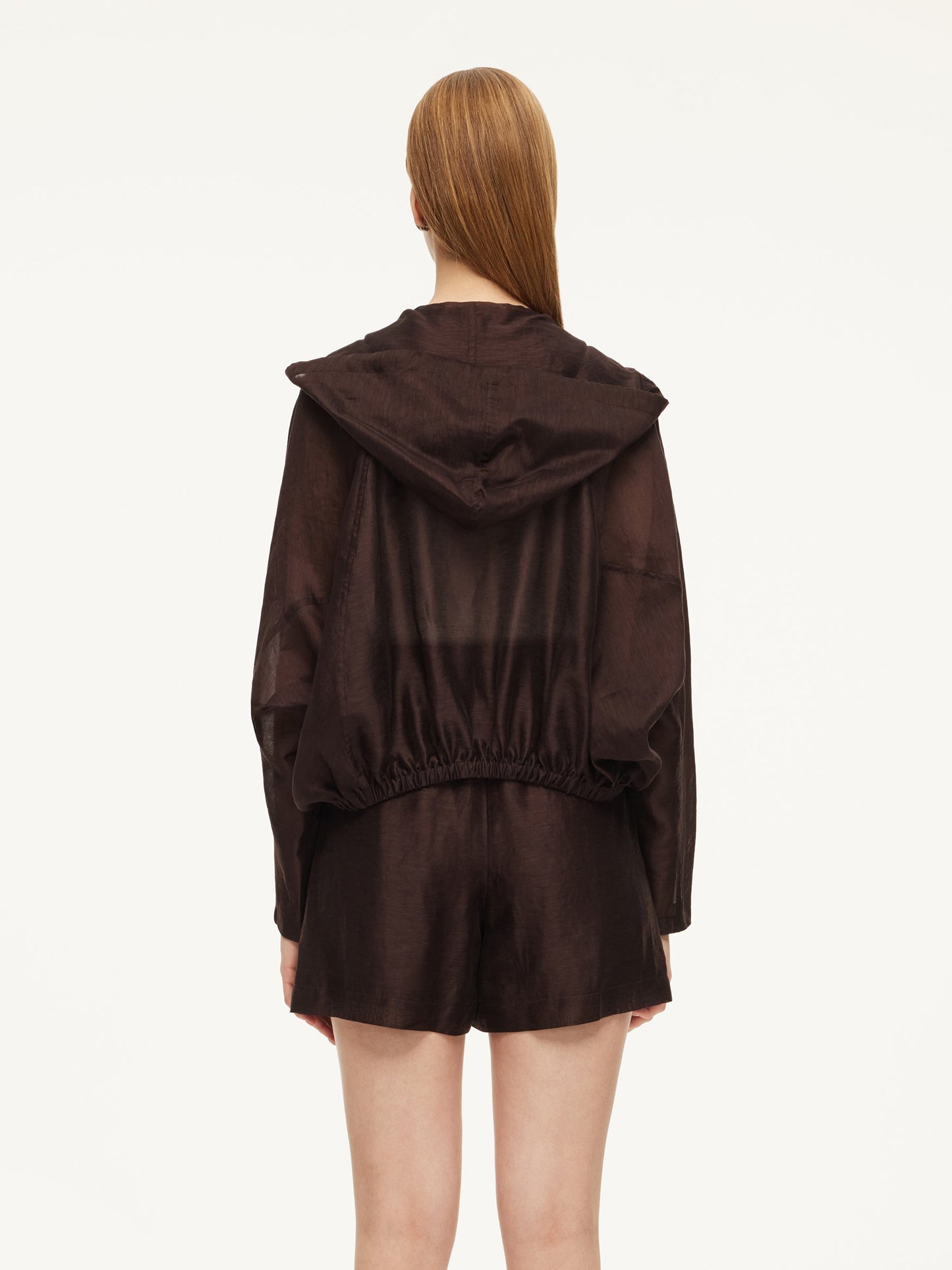 Tencel Linen Blend Women Sheer Hooded Jacket