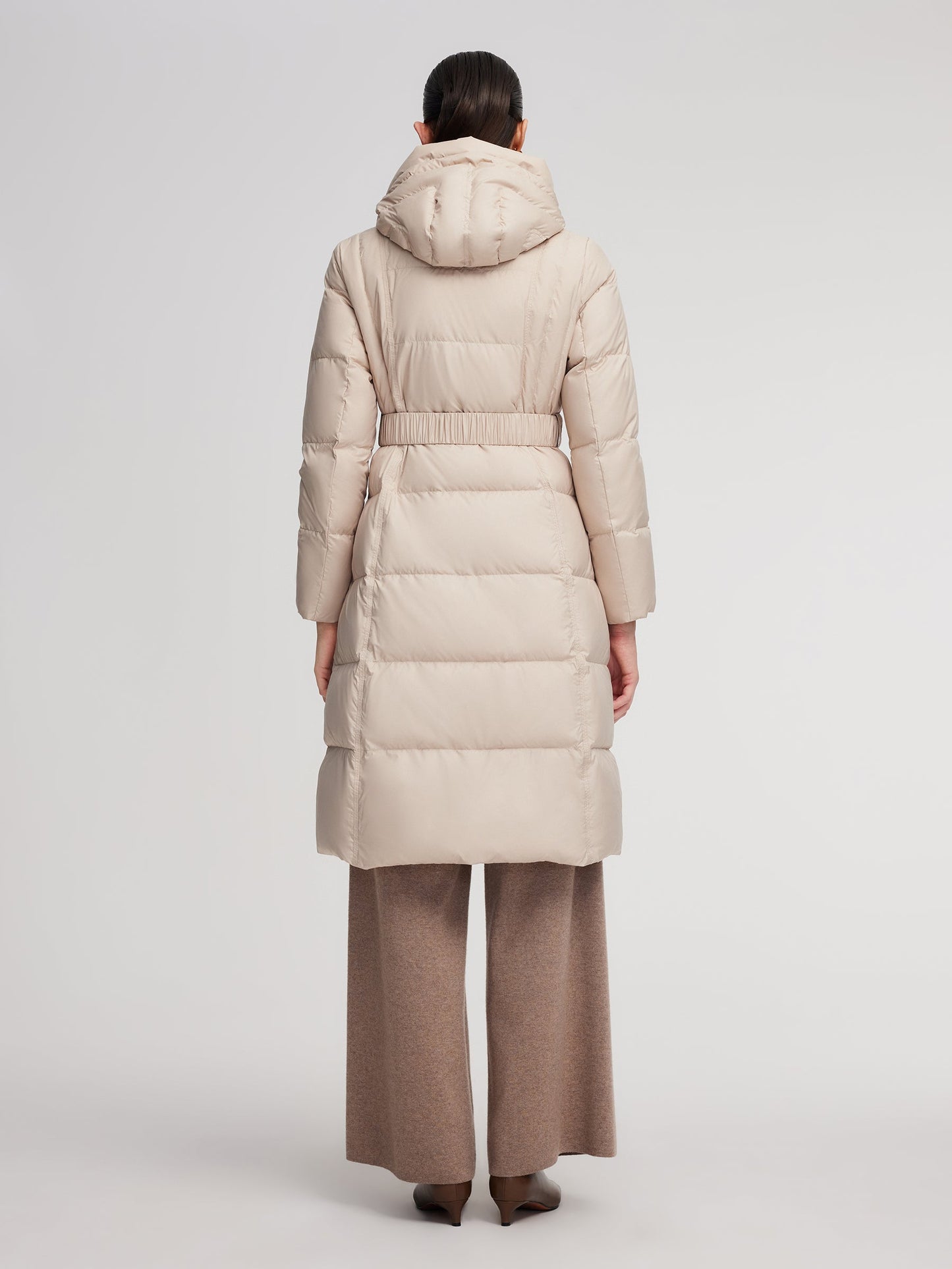 Windproof Hooded Goose Down Coat With Belt