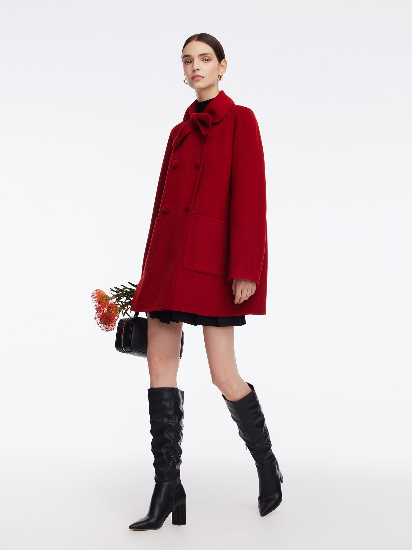 Tencel Wool Blend Double-Faced Women Coat With Detachable Collar