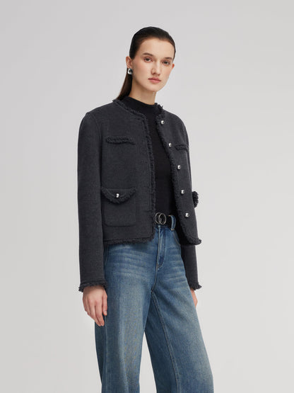 100% Wool Frayed Edge Women Jacket