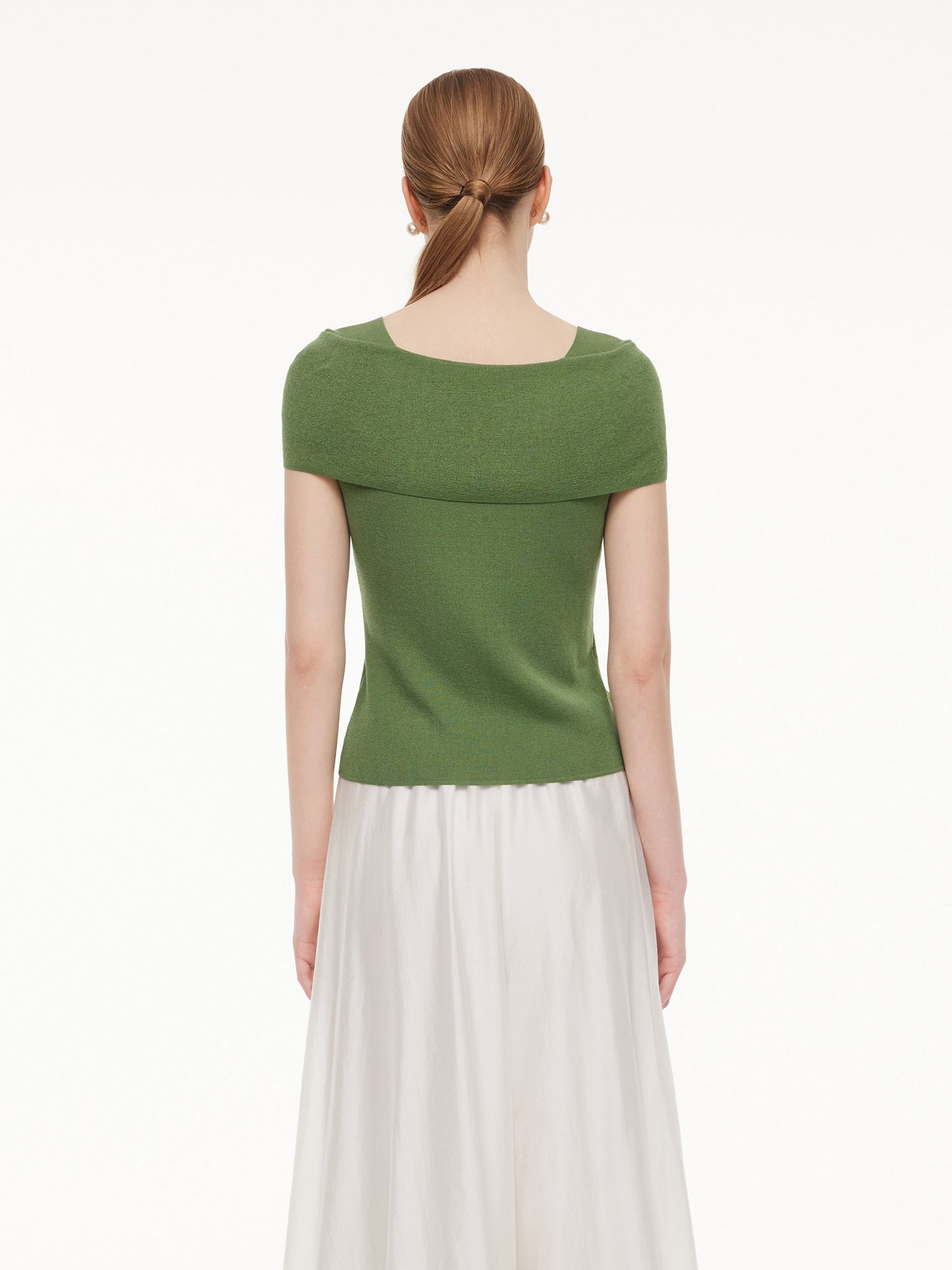 Lyocell Blend Off Shoulder Women Knit Top With Detachable Magnetic Flower