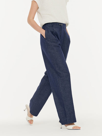 Denim Adjustable Waist Women Straight-Leg Jeans
