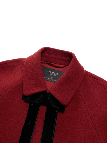 100% Wool Women Coat With Detachable Bowknot
