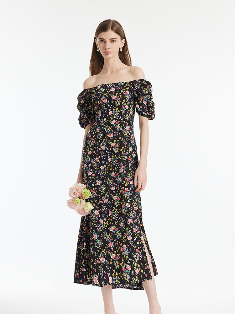 Mulberry Silk Rose Print Women Maxi Dress