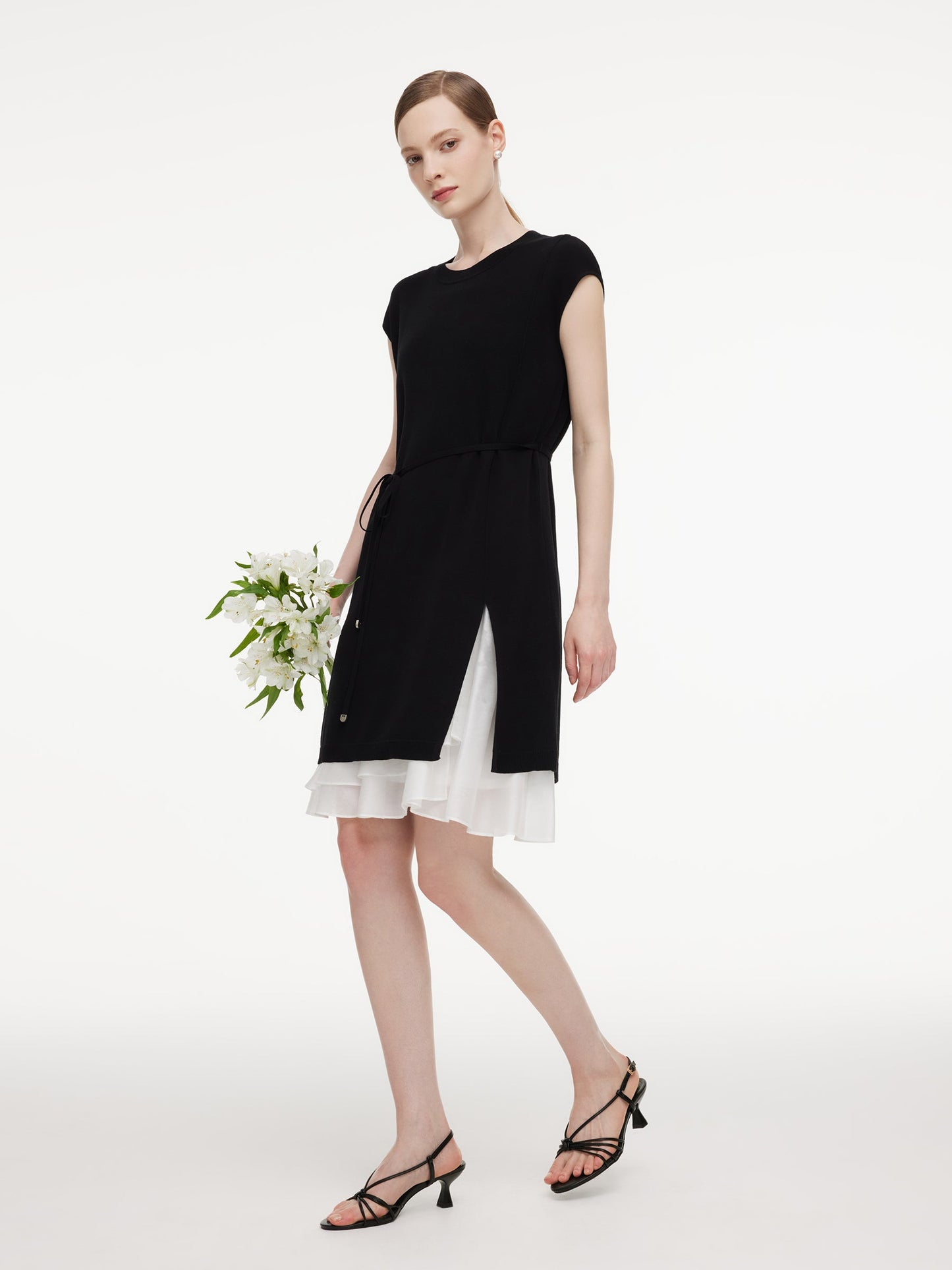 Tencel Blend Knit Two-Piece Dress Set With Slip Inner & Belt