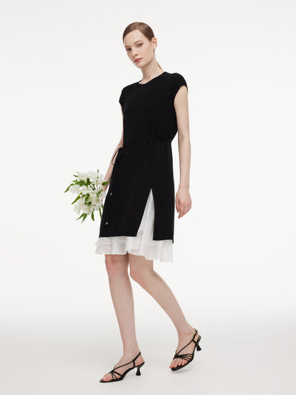 Tencel Blend Knit Two-Piece Dress Set With Slip Inner & Belt