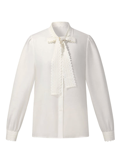 [Preview] Acetate Blend Lace Bow Tie Women Shirt