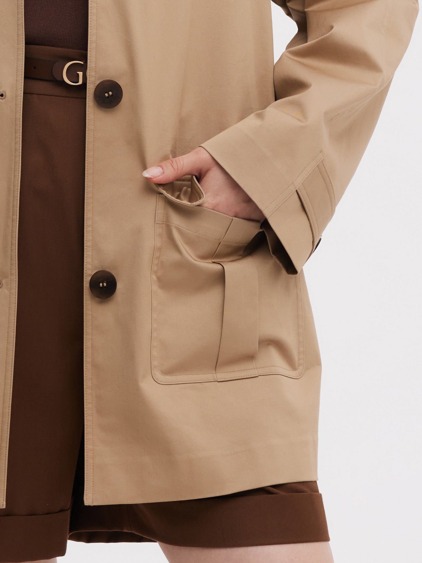 Cotton Adjustable Cuffs Self-Tie Belt Women Trench Coat