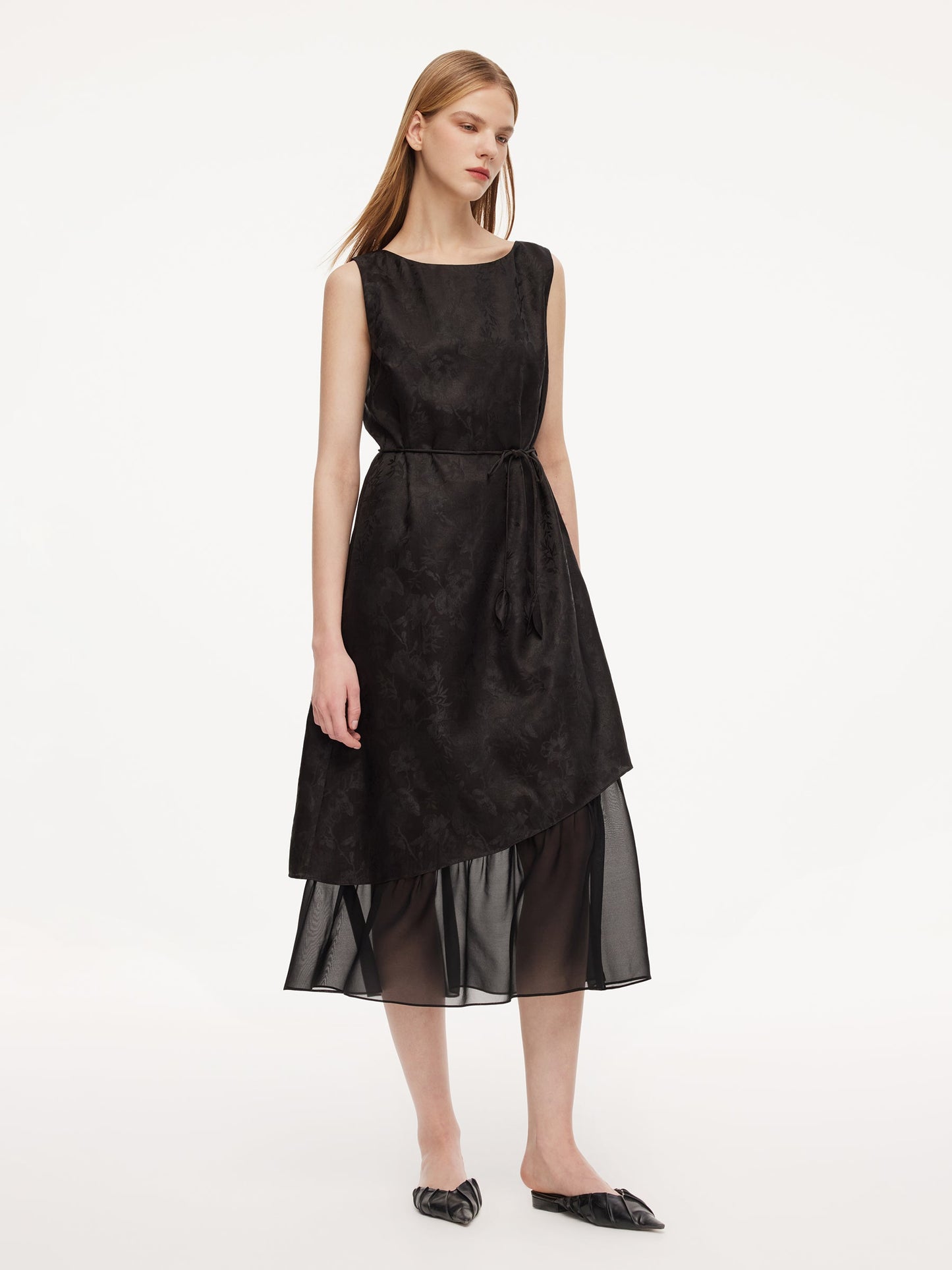 19MM Gambiered Canton Gauze Kapok Jacquard Women Sleeveless Maxi Dress