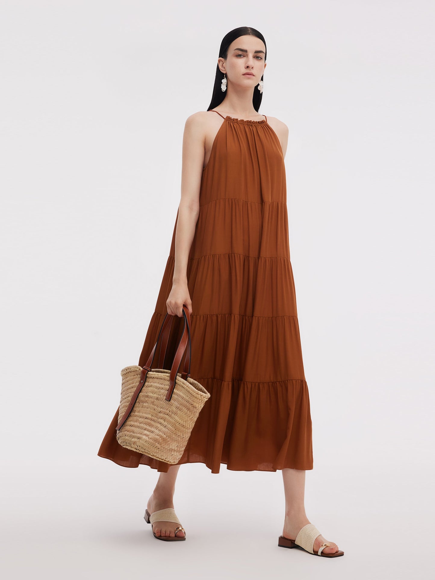 Tencel Acetate Blend Women Halter Maxi Dress