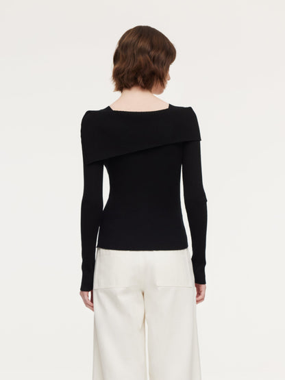 100% Wool Boat Neck Women Knit Top