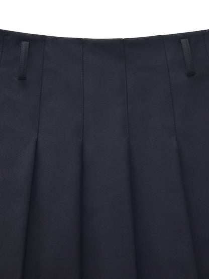 100% Wool Side Slit Women Pleated Skirt With Belt