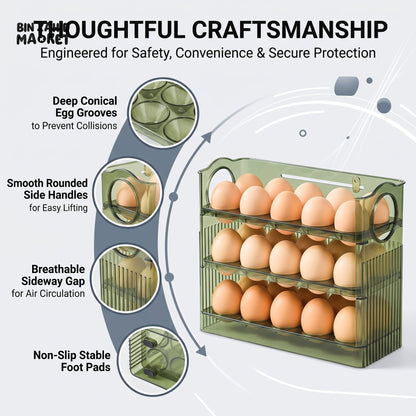 30-Grid Egg Storage Container – Large Capacity Transparent Egg Organizer with Freshness Protection for Refrigerator