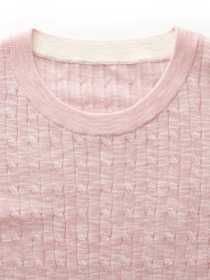 Round Neck Women Cable Knit T-Shirt