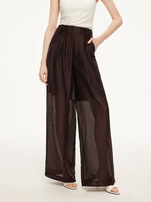 Tencel Linen Blend Women Straight Leg Pants