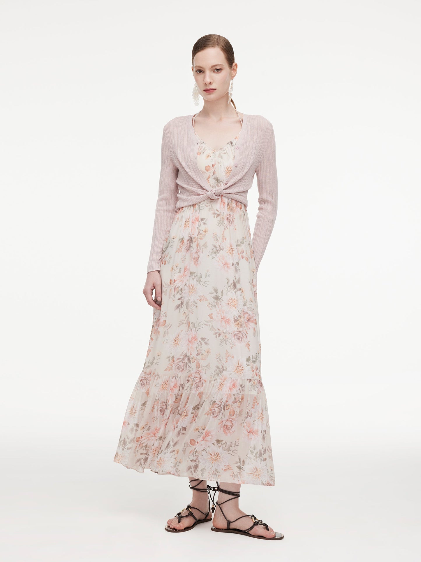 10MM Mulberry Silk Floral Print Women Strap Maxi Dress