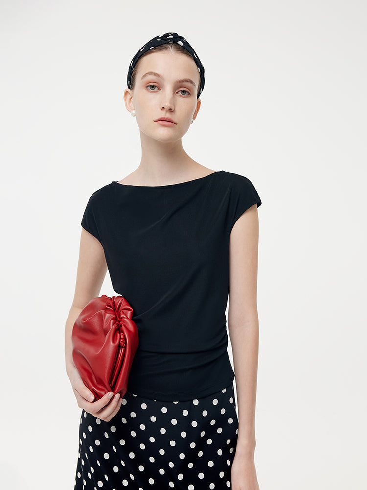 Acetate Knit Top And 16 MM Mulberry Slik Polka Dots Skirt Two-Piece Set