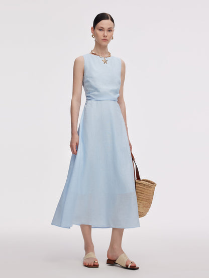 100% Linen Cross Back Women Maxi Dress