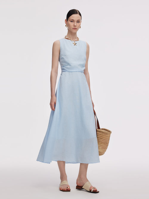 100% Linen Cross Back Women Maxi Dress