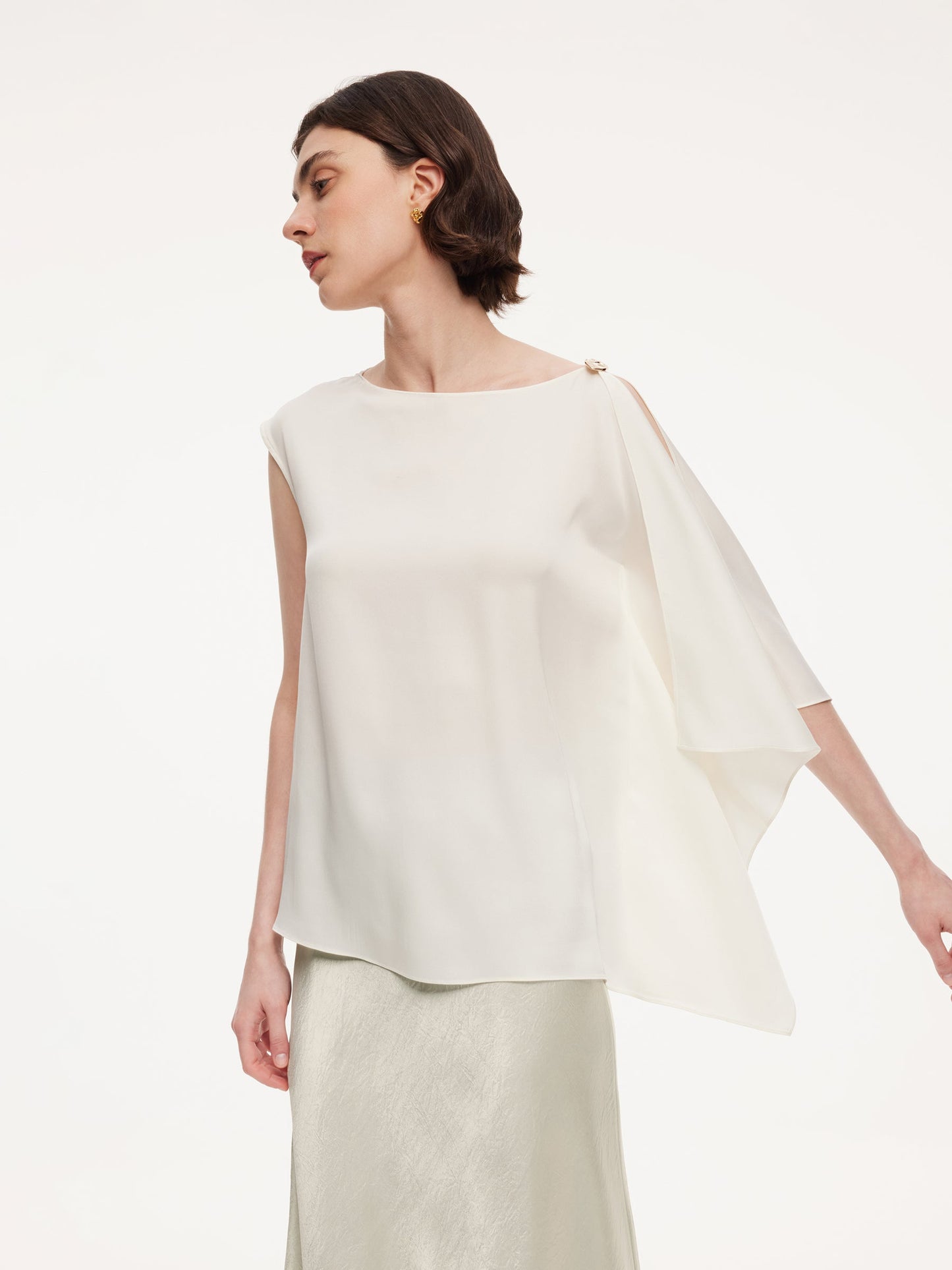 22MM Mulberry Silk Women Asymmetric Draped Blouse