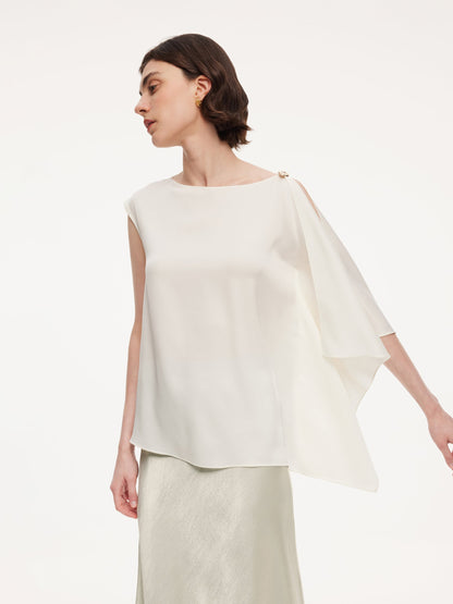 22MM Mulberry Silk Women Asymmetric Draped Blouse