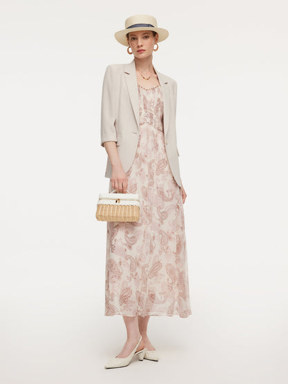 10MM Mulberry Silk Paisley Print Women Strap Maxi Dress