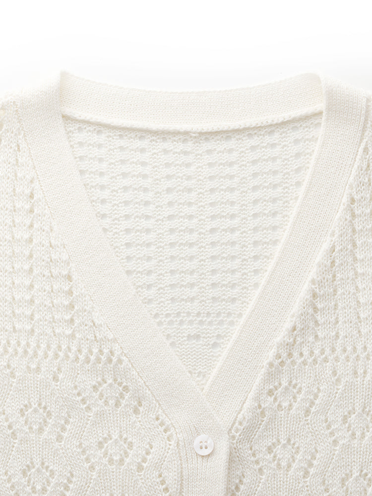 V-Neck Women Long Open-Knit Cardigan