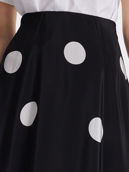 16 Momme Mulberry Silk Polka Dots Print A-Line Women Half Skirt